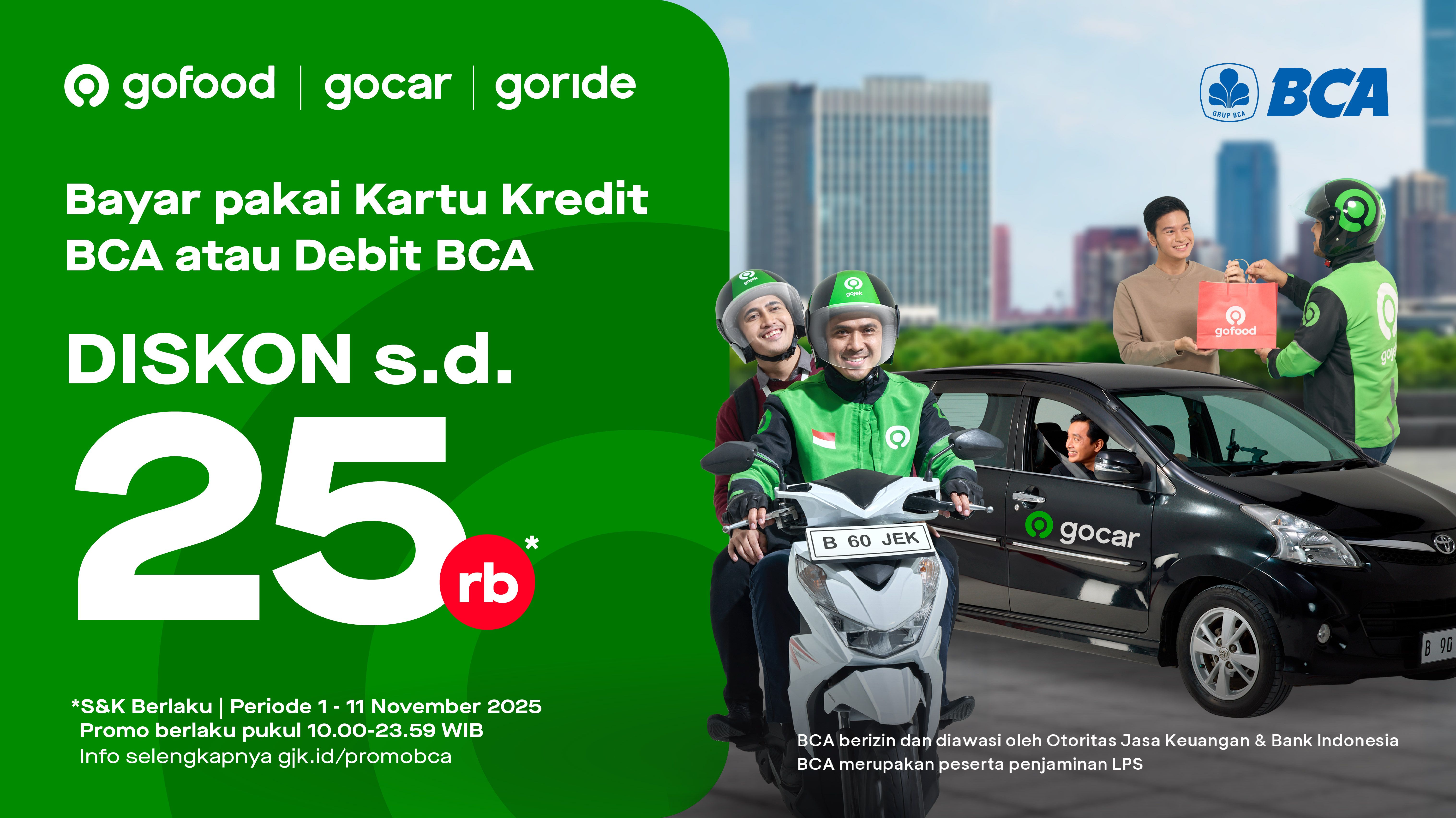 Pakai GoFood, GoCar & GoRide Makin Hemat, Bayarnya Pakai Kartu Kredit BCA atau Debit BCA