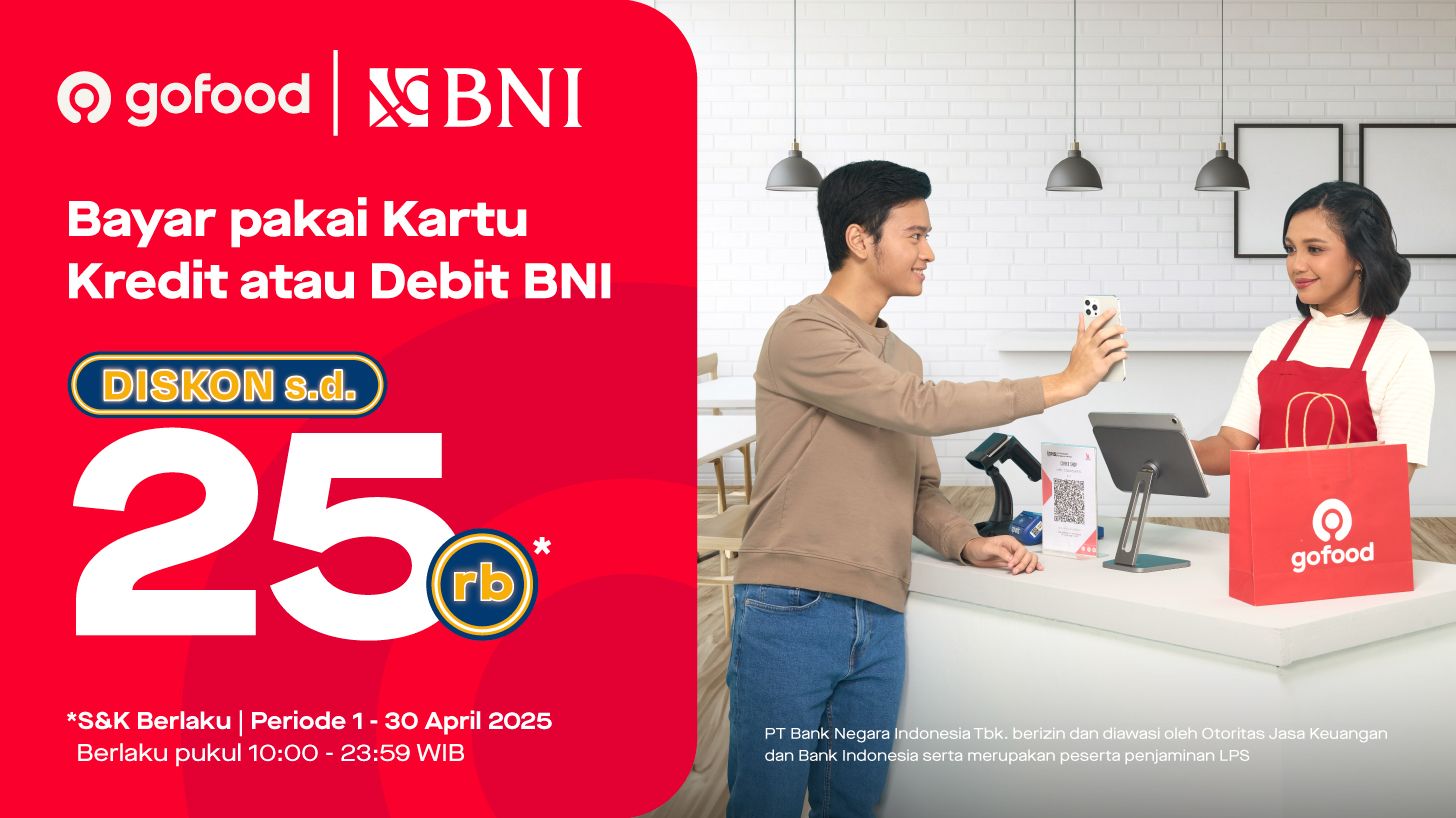 Promo GoFood: Jajan Makan & Minuman Hemat, Bayarnya Pakai Kartu Kredit atau Debit Bank BNI