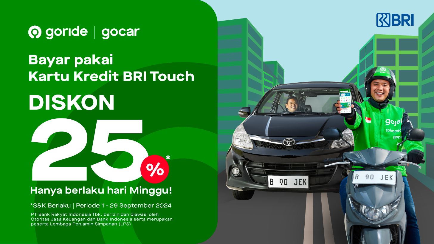 Pesan GoRide & GoCar Makin Hemat, Bayarnya Pakai Kartu Kredit BRI Touch