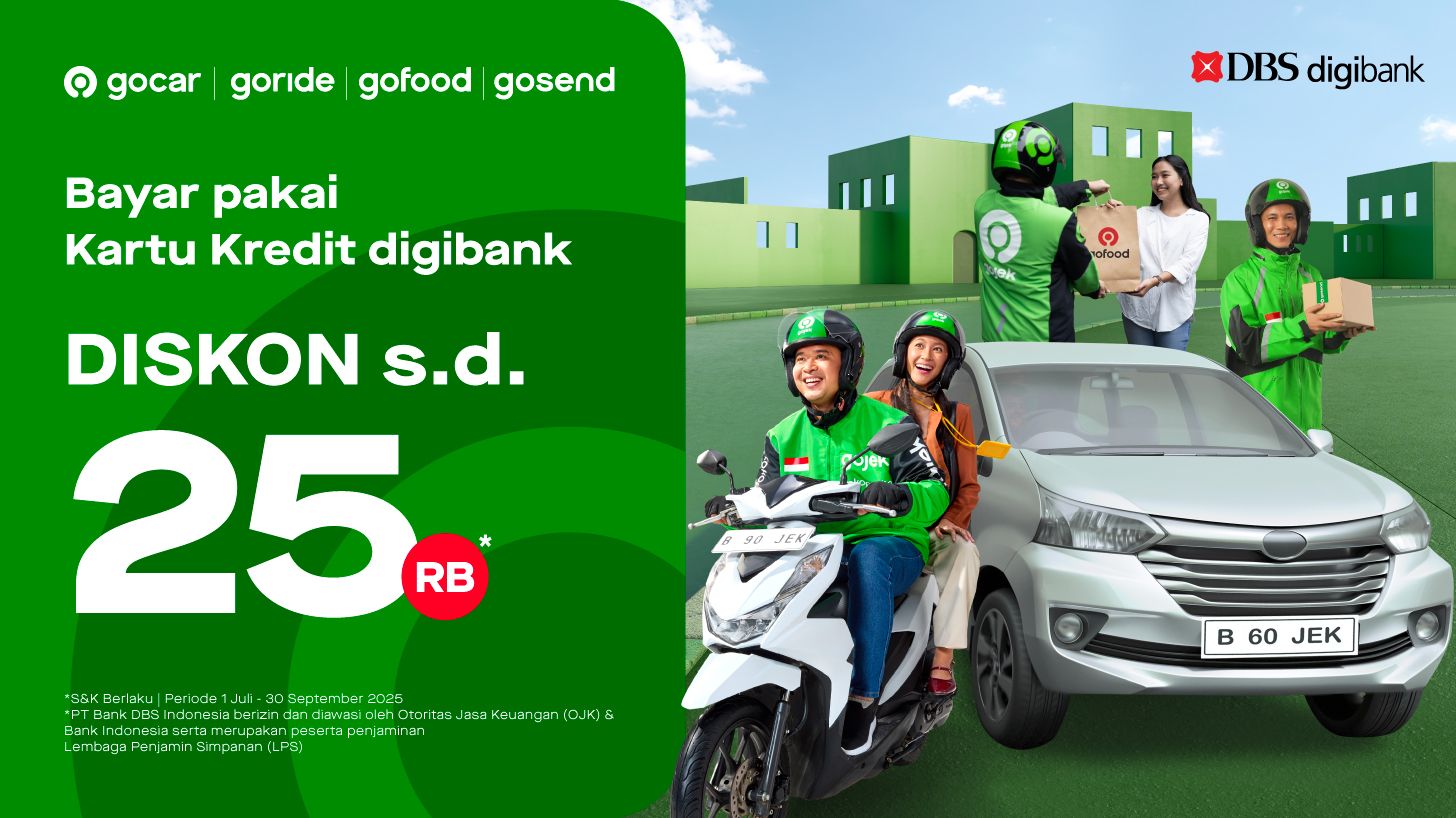 Pakai GoRide, GoCar, GoSend & GoFood Makin Hemat, Bayarnya Pakai Kartu Kredit digibank Dari DBS