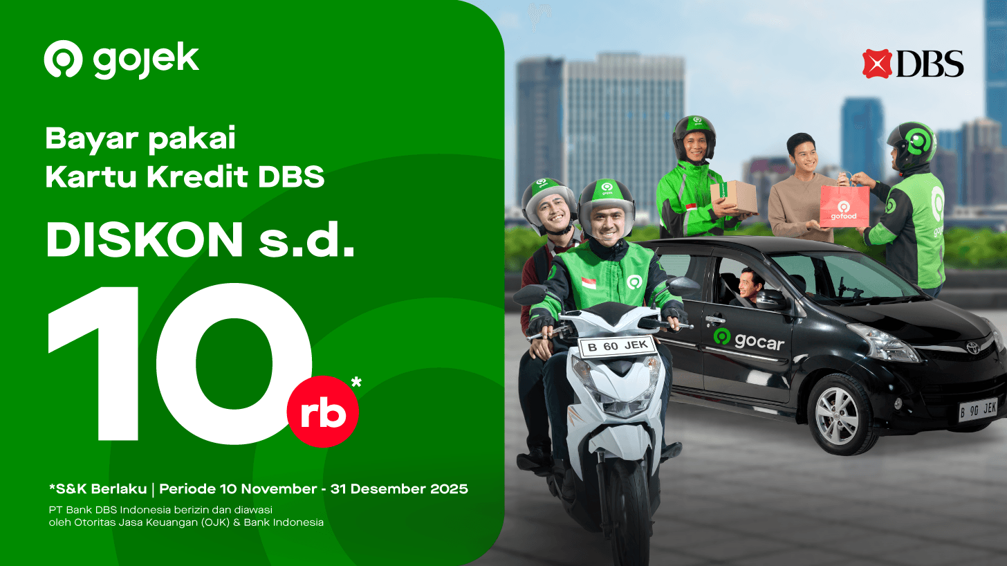 Pakai GoRide, GoCar, GoSend & GoFood Makin Hemat, Bayarnya Pakai Kartu Kredit DBS
